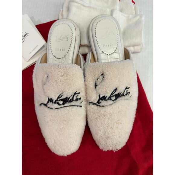 Christian Louboutin Navy Coolito Donna Flat White Slide Loafer size 37.5 no box - Picture 6 of 15